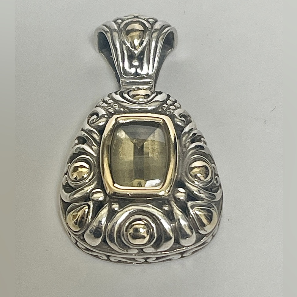 John Hardy Sterling Silver 18k Gold Peridot Large Slide Pendant & Necklace - Picture 5 of 13